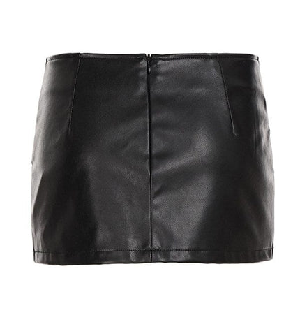 TALKLESSFASHION VOstudio Cool Punk Lace-up Design PU Leather Skirt Pants Sexy Low-Rise American Biker Skirt