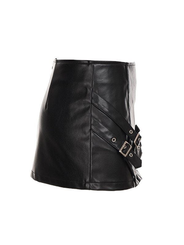 TALKLESSFASHION VOstudio Cool Punk Lace-up Design PU Leather Skirt Pants Sexy Low-Rise American Biker Skirt