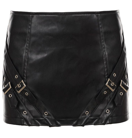 TALKLESSFASHION VOstudio Cool Punk Lace-up Design PU Leather Skirt Pants Sexy Low-Rise American Biker Skirt