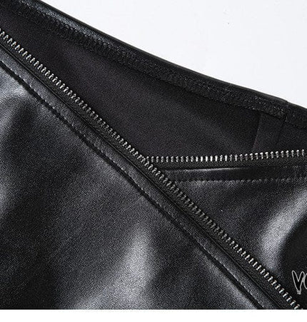 TALKLESSFASHION VOstudio cool zipper velcro one-piece design PU leather short skirt hot girl sexy hip-hugging skirt