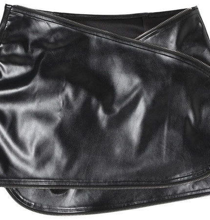 TALKLESSFASHION VOstudio cool zipper velcro one-piece design PU leather short skirt hot girl sexy hip-hugging skirt