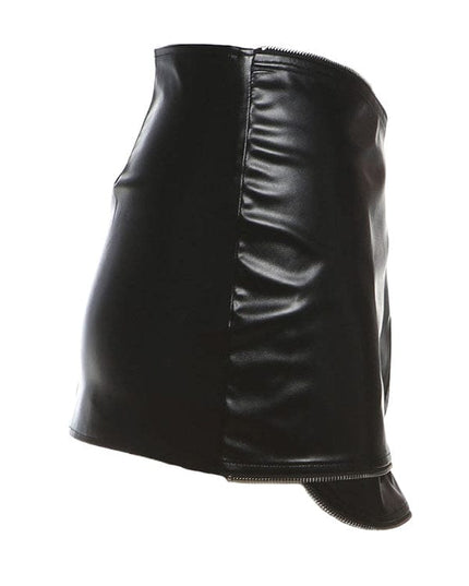 TALKLESSFASHION VOstudio cool zipper velcro one-piece design PU leather short skirt hot girl sexy hip-hugging skirt