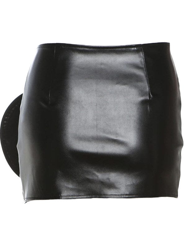 TALKLESSFASHION VOstudio cool zipper velcro one-piece design PU leather short skirt hot girl sexy hip-hugging skirt