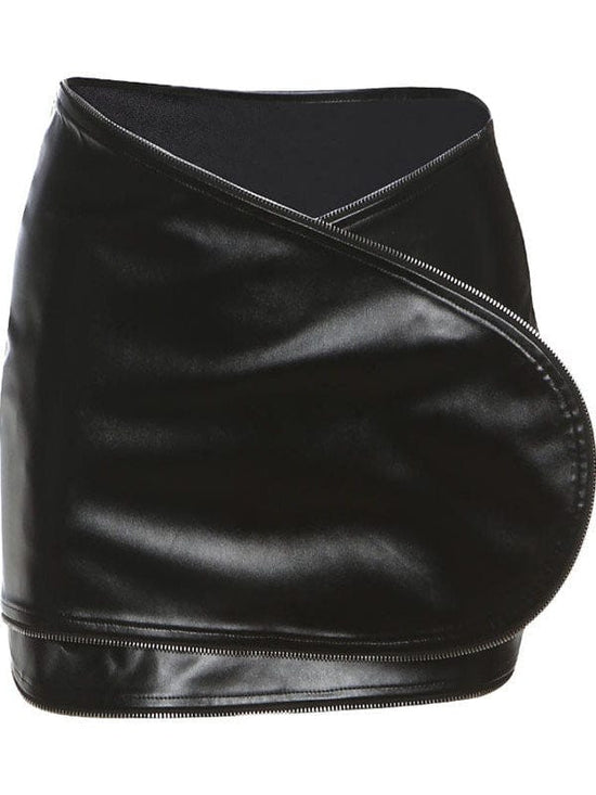 Zip Velcro Leather Skirt