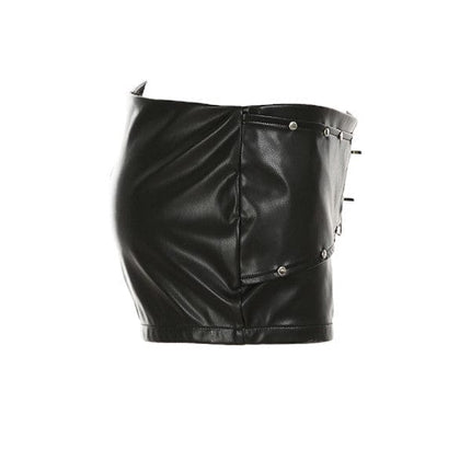 TALKLESSFASHION VOstudio dark punk style big belt Japanese button rivet shorts female hot girl low-waisted PU leather hot pants light Asia