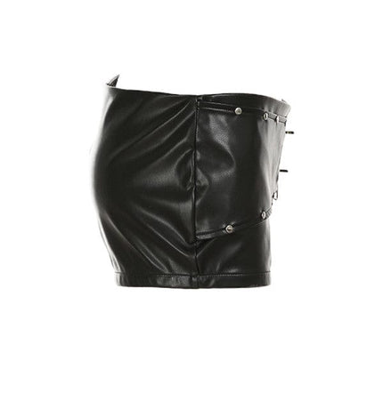 TALKLESSFASHION VOstudio dark punk style big belt Japanese button rivet shorts female hot girl low-waisted PU leather hot pants light Asia