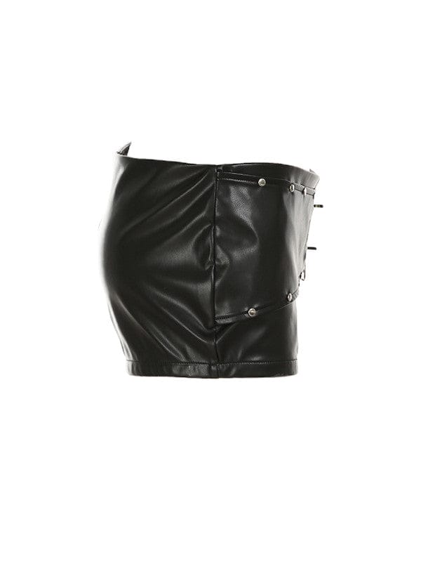 TALKLESSFASHION VOstudio dark punk style big belt Japanese button rivet shorts female hot girl low-waisted PU leather hot pants light Asia
