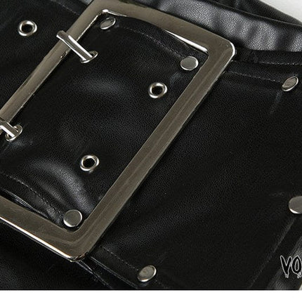 TALKLESSFASHION VOstudio dark punk style big belt Japanese button rivet shorts female hot girl low-waisted PU leather hot pants light Asia