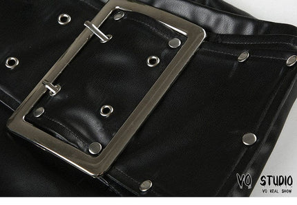 TALKLESSFASHION VOstudio dark punk style big belt Japanese button rivet shorts female hot girl low-waisted PU leather hot pants light Asia