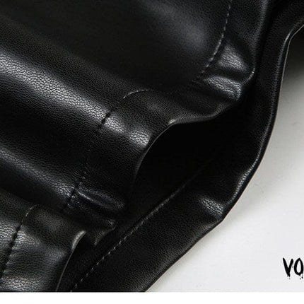 TALKLESSFASHION VOstudio dark punk style big belt Japanese button rivet shorts female hot girl low-waisted PU leather hot pants light Asia
