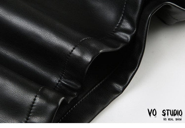 TALKLESSFASHION VOstudio dark punk style big belt Japanese button rivet shorts female hot girl low-waisted PU leather hot pants light Asia