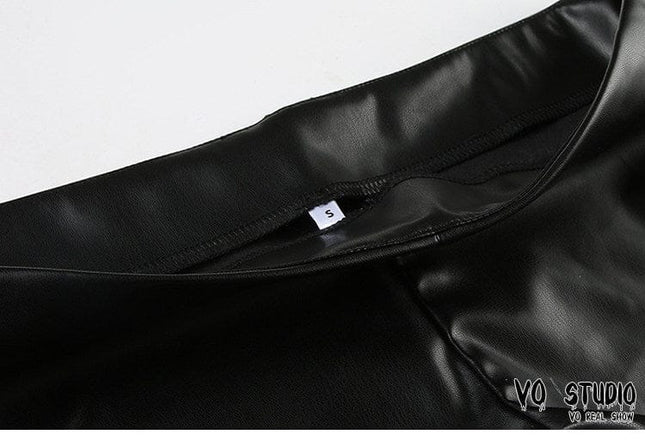 TALKLESSFASHION VOstudio dark punk style big belt Japanese button rivet shorts female hot girl low-waisted PU leather hot pants light Asia