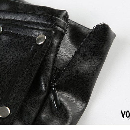 TALKLESSFASHION VOstudio dark punk style big belt Japanese button rivet shorts female hot girl low-waisted PU leather hot pants light Asia
