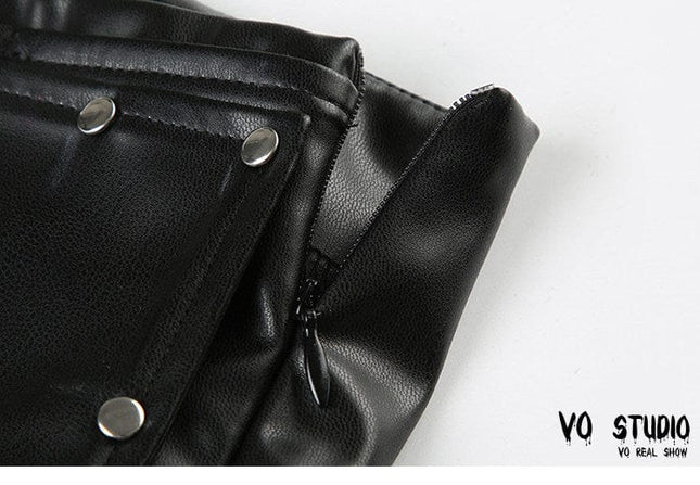TALKLESSFASHION VOstudio dark punk style big belt Japanese button rivet shorts female hot girl low-waisted PU leather hot pants light Asia