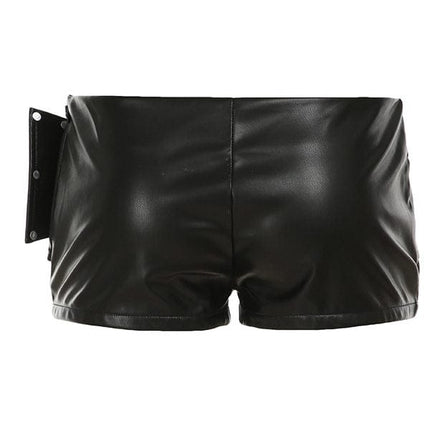 TALKLESSFASHION VOstudio dark punk style big belt Japanese button rivet shorts female hot girl low-waisted PU leather hot pants light Asia