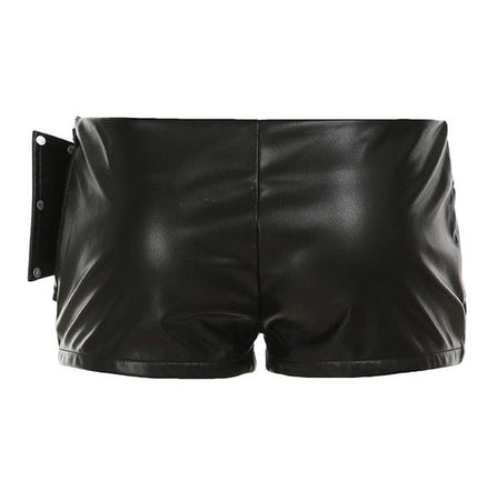 TALKLESSFASHION VOstudio dark punk style big belt Japanese button rivet shorts female hot girl low-waisted PU leather hot pants light Asia