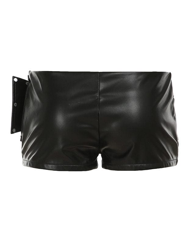 TALKLESSFASHION VOstudio dark punk style big belt Japanese button rivet shorts female hot girl low-waisted PU leather hot pants light Asia