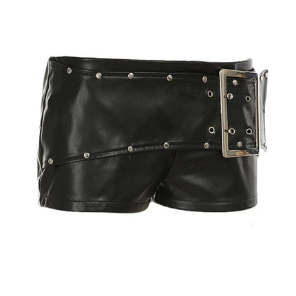TALKLESSFASHION VOstudio dark punk style big belt Japanese button rivet shorts female hot girl low-waisted PU leather hot pants light Asia