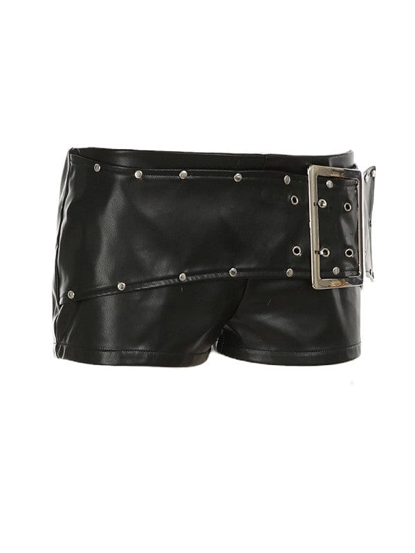 TALKLESSFASHION VOstudio dark punk style big belt Japanese button rivet shorts female hot girl low-waisted PU leather hot pants light Asia