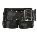 TALKLESSFASHION VOstudio dark punk style big belt Japanese button rivet shorts female hot girl low-waisted PU leather hot pants light Asia