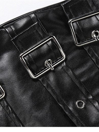 TALKLESSFASHION VOstudio Punk style hot girl PU leather skirt female subculture multi-belt design hip skirt