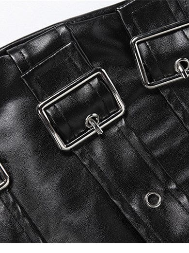 TALKLESSFASHION VOstudio Punk style hot girl PU leather skirt female subculture multi-belt design hip skirt