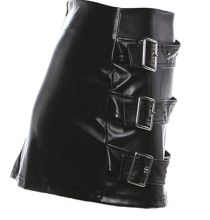 TALKLESSFASHION VOstudio Punk style hot girl PU leather skirt female subculture multi-belt design hip skirt