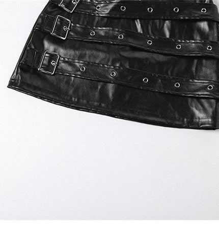 TALKLESSFASHION VOstudio Punk style hot girl PU leather skirt female subculture multi-belt design hip skirt