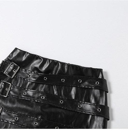TALKLESSFASHION VOstudio Punk style hot girl PU leather skirt female subculture multi-belt design hip skirt