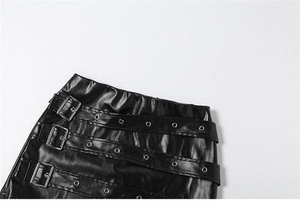 TALKLESSFASHION VOstudio Punk style hot girl PU leather skirt female subculture multi-belt design hip skirt