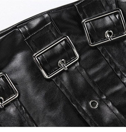 TALKLESSFASHION VOstudio Punk style hot girl PU leather skirt female subculture multi-belt design hip skirt