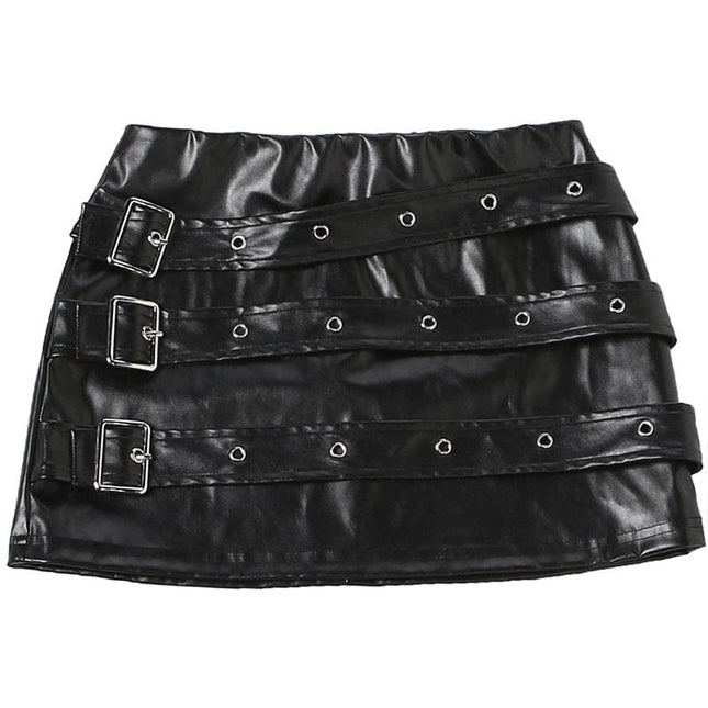TALKLESSFASHION VOstudio Punk style hot girl PU leather skirt female subculture multi-belt design hip skirt