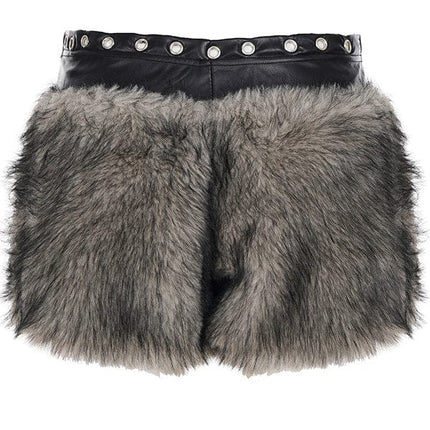TALKLESSFASHION VOstudio retro heavy industry imitation fur PU leather splicing design sense fur pants hot girl low-rise shorts women's autumn and winter