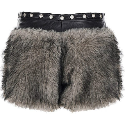 TALKLESSFASHION VOstudio retro heavy industry imitation fur PU leather splicing design sense fur pants hot girl low-rise shorts women's autumn and winter