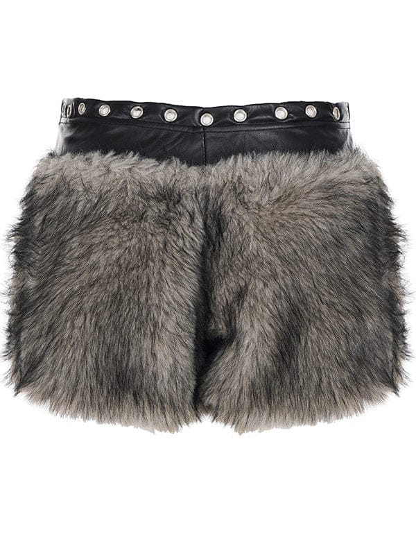 TALKLESSFASHION VOstudio retro heavy industry imitation fur PU leather splicing design sense fur pants hot girl low-rise shorts women's autumn and winter