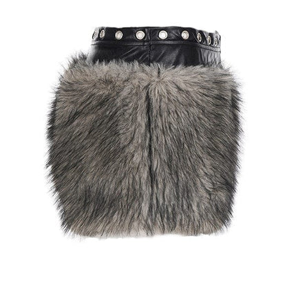 TALKLESSFASHION VOstudio retro heavy industry imitation fur PU leather splicing design sense fur pants hot girl low-rise shorts women's autumn and winter
