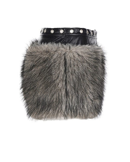TALKLESSFASHION VOstudio retro heavy industry imitation fur PU leather splicing design sense fur pants hot girl low-rise shorts women's autumn and winter