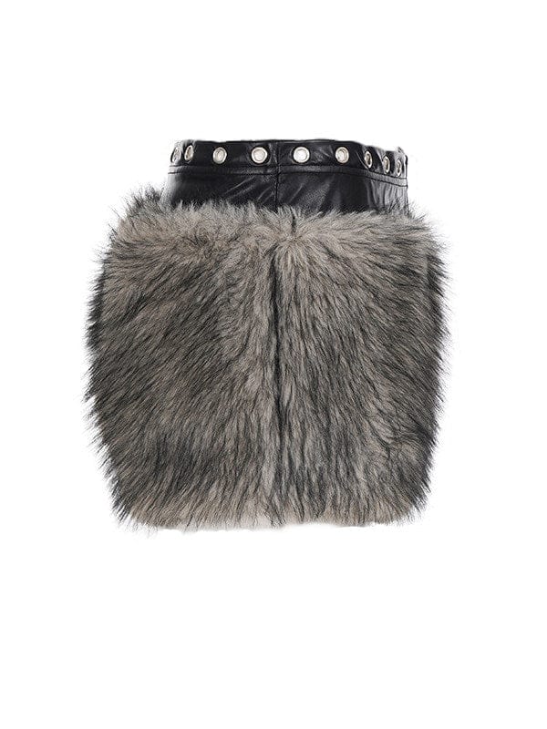 TALKLESSFASHION VOstudio retro heavy industry imitation fur PU leather splicing design sense fur pants hot girl low-rise shorts women's autumn and winter