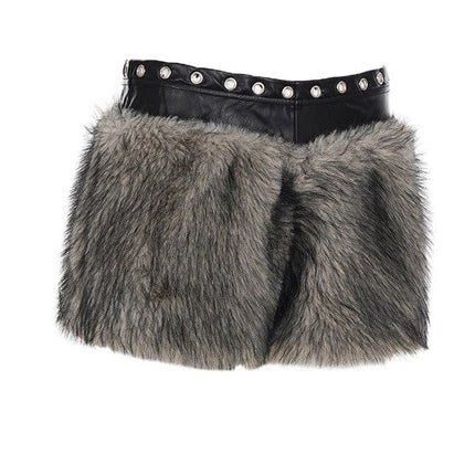 TALKLESSFASHION VOstudio retro heavy industry imitation fur PU leather splicing design sense fur pants hot girl low-rise shorts women's autumn and winter