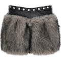 TALKLESSFASHION VOstudio retro heavy industry imitation fur PU leather splicing design sense fur pants hot girl low-rise shorts women's autumn and winter