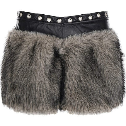TALKLESSFASHION VOstudio retro heavy industry imitation fur PU leather splicing design sense fur pants hot girl low-rise shorts women's autumn and winter