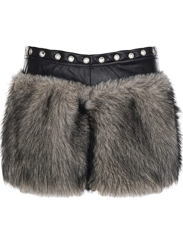 TALKLESSFASHION VOstudio retro heavy industry imitation fur PU leather splicing design sense fur pants hot girl low-rise shorts women's autumn and winter