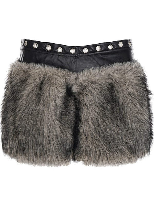 THETLSTUDIO VOstudio retro heavy industry imitation fur PU leather splicing design sense fur pants hot girl low-rise shorts women's autumn and winter