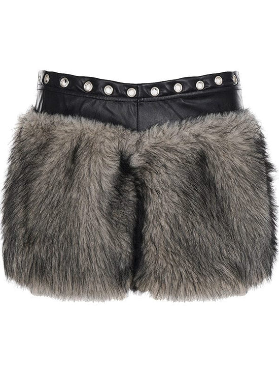 Fur-Leather Spliced Short