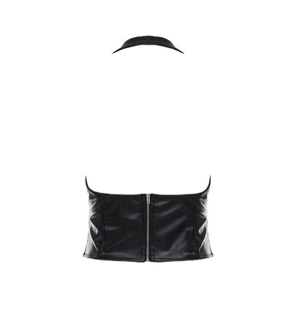 TALKLESSFASHION VOstudio sexy hot girl cut-out line design halterneck open back suspender cool slim PU leather vest