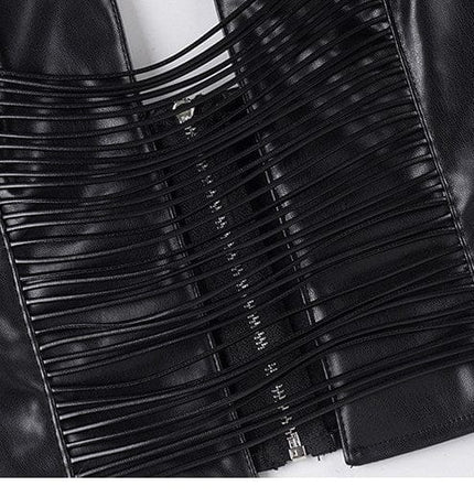 TALKLESSFASHION VOstudio sexy hot girl cut-out line design halterneck open back suspender cool slim PU leather vest