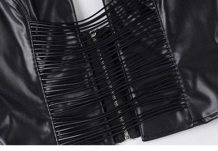 TALKLESSFASHION VOstudio sexy hot girl cut-out line design halterneck open back suspender cool slim PU leather vest