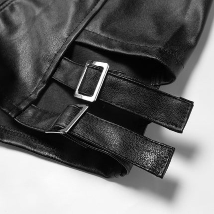 TALKLESSFASHION VOstudio Sexy Hot Girl PU Leather Cut-out Strappy Shorts Women's Black Versatile High Waist Slimming Skinny Hot Pants