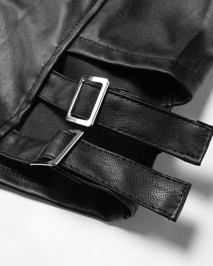 TALKLESSFASHION VOstudio Sexy Hot Girl PU Leather Cut-out Strappy Shorts Women's Black Versatile High Waist Slimming Skinny Hot Pants