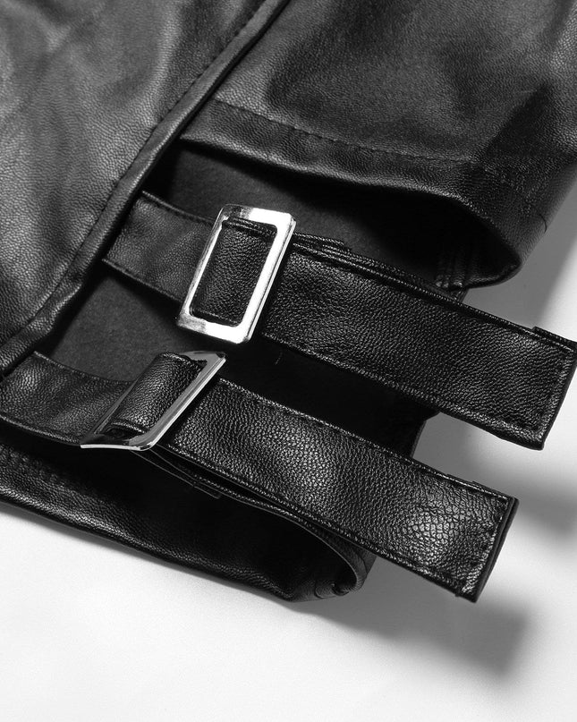 TALKLESSFASHION VOstudio Sexy Hot Girl PU Leather Cut-out Strappy Shorts Women's Black Versatile High Waist Slimming Skinny Hot Pants